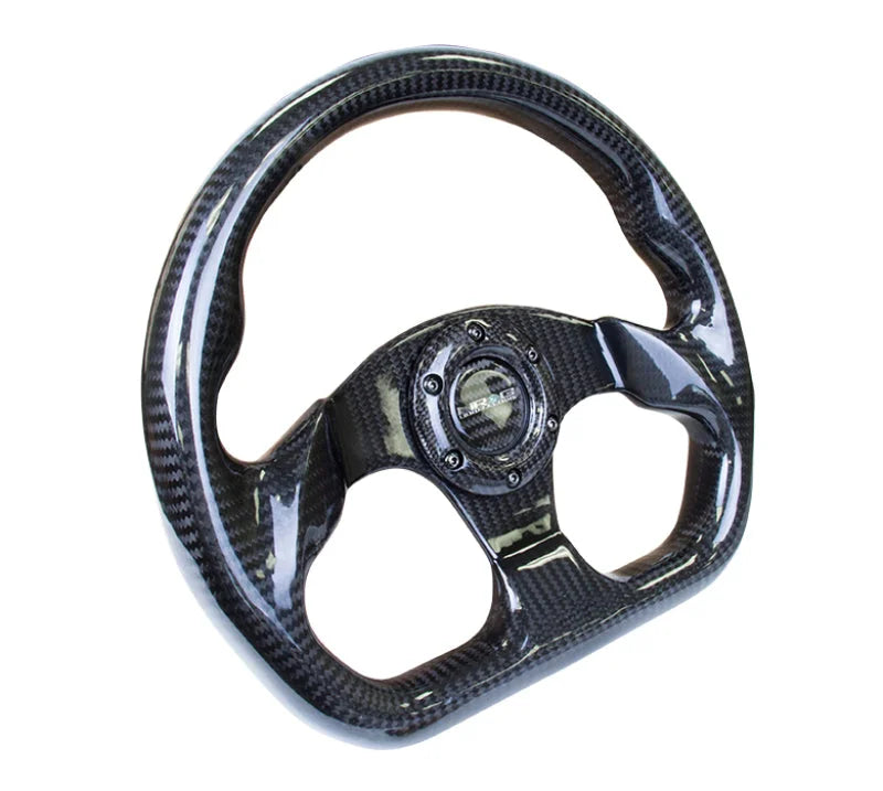 NRG Carbon Fiber Steering Wheel (320mm) Flat Bottom w/Shiny Black Carbon - Back View