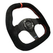 Load image into Gallery viewer, NRG Carbon Fiber Steering Wheel (320mm) Flat Btm. Blk Suede/Red Stitch w/CF Spokes &amp; Red Center Mark - Side View
