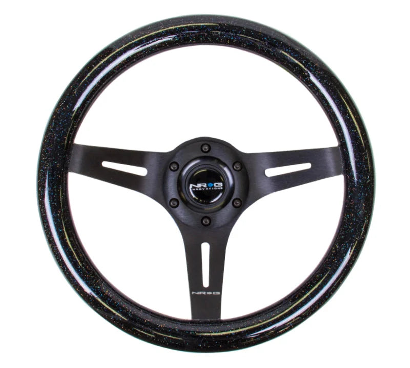 NRG Classic Wood Grain Steering Wheel (310mm) Black Sparkle w/Blk 3-Spoke Center - Side View