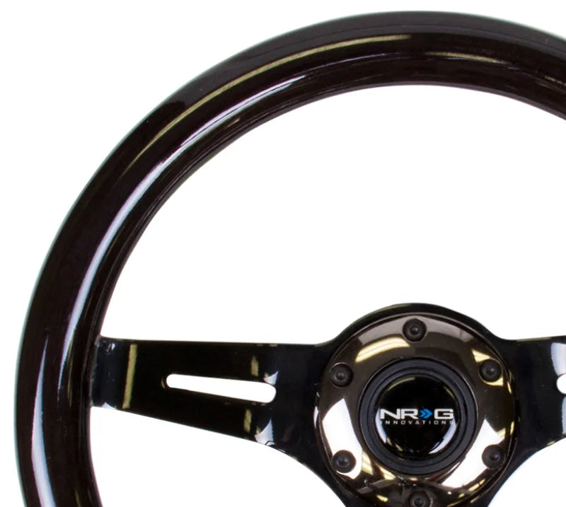 NRG Classic Wood Grain Steering Wheel (310mm) Black w/Black Chrome 3-Spoke Center - Main Product View