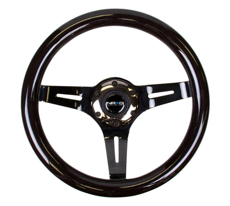 NRG Classic Wood Grain Steering Wheel (310mm) Black w/Black Chrome 3-Spoke Center - Side View