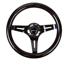 Load image into Gallery viewer, NRG Classic Wood Grain Steering Wheel (310mm) Black w/Black Chrome 3-Spoke Center - Side View