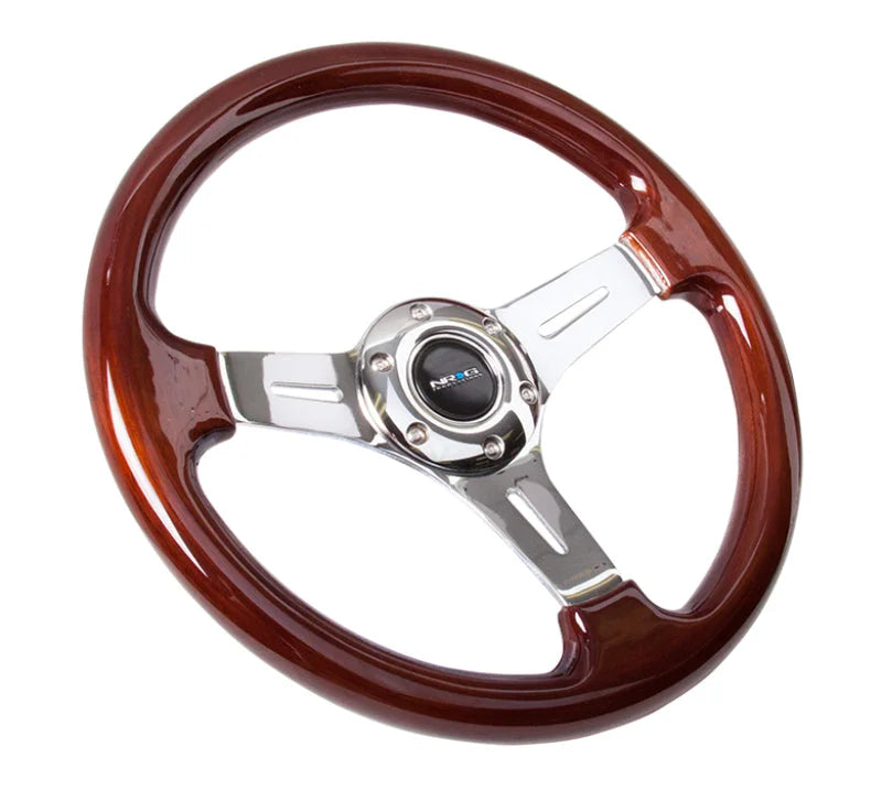 NRG Classic Wood Grain Steering Wheel (330mm) Wood Grain w/Chrome 3-Spoke Center - Side View