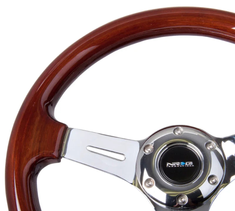 NRG Classic Wood Grain Steering Wheel (330mm) Wood Grain w/Chrome 3-Spoke Center - Detail View
