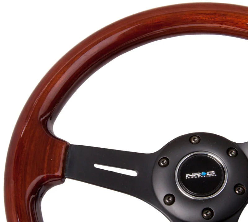 NRG Classic Wood Grain Steering Wheel (330mm) Wood Grain w/Matte Black 3-Spoke Center - Detail View