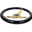 Load image into Gallery viewer, NRG Classic Wood Grain Steering Wheel (350mm) Black Grip w/Chrome Gold 3-Spoke Center - Side View