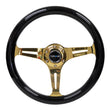 Load image into Gallery viewer, NRG Classic Wood Grain Steering Wheel (350mm) Black Grip w/Chrome Gold 3-Spoke Center - Installation View