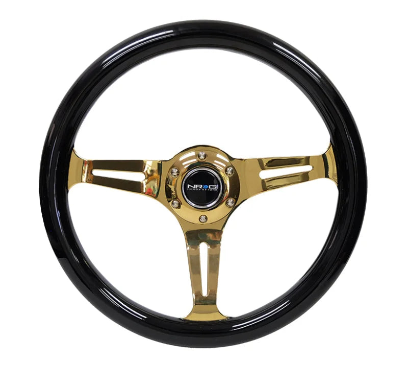 NRG Classic Wood Grain Steering Wheel (350mm) Black Grip w/Chrome Gold 3-Spoke Center - Installation View