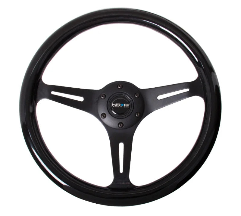 NRG Classic Wood Grain Steering Wheel (350mm) Black Paint Grip w/Black 3-Spoke Center - Side View