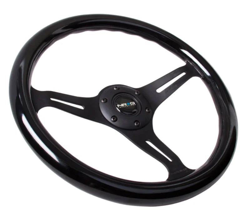 NRG Classic Wood Grain Steering Wheel (350mm) Black Paint Grip w/Black 3-Spoke Center - Detail View
