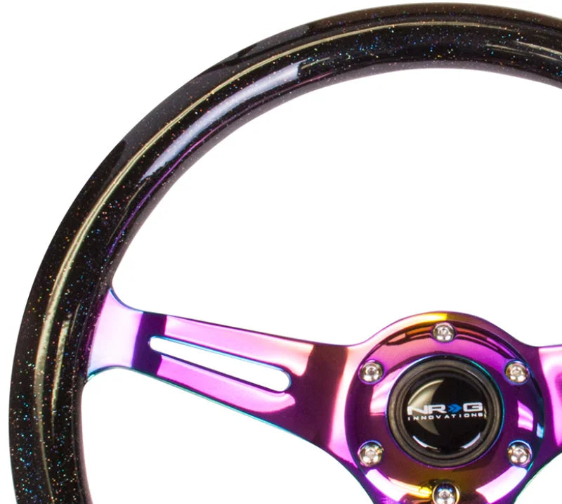 NRG Classic Wood Grain Steering Wheel (350mm) Black Sparkle/Galaxy Color w/Neochrome 3-Spoke - Side View