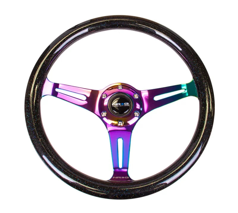 NRG Classic Wood Grain Steering Wheel (350mm) Black Sparkle/Galaxy Color w/Neochrome 3-Spoke - Detail View