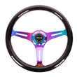 Load image into Gallery viewer, NRG Classic Wood Grain Steering Wheel (350mm) Black Paint Grip w/Neochrome 3-Spoke Center - Side View