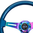 Load image into Gallery viewer, NRG Classic Wood Grain Steering Wheel (350mm) Blue Pearl/Flake Paint w/Neochrome 3-Spoke Center - Side View