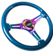 Load image into Gallery viewer, NRG Classic Wood Grain Steering Wheel (350mm) Blue Pearl/Flake Paint w/Neochrome 3-Spoke Center - Detail View