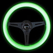 Load image into Gallery viewer, NRG Classic Wood Grain Steering Wheel (350mm) Glow-N-The-Dark Green Grip w/Black 3-Spoke Center - Main Product View
