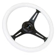 Load image into Gallery viewer, NRG Classic Wood Grain Steering Wheel (350mm) Glow-N-The-Dark Green Grip w/Black 3-Spoke Center - Side View