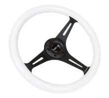Load image into Gallery viewer, NRG Classic Wood Grain Steering Wheel (350mm) Glow-N-The-Dark Green Grip w/Black 3-Spoke Center - Side View