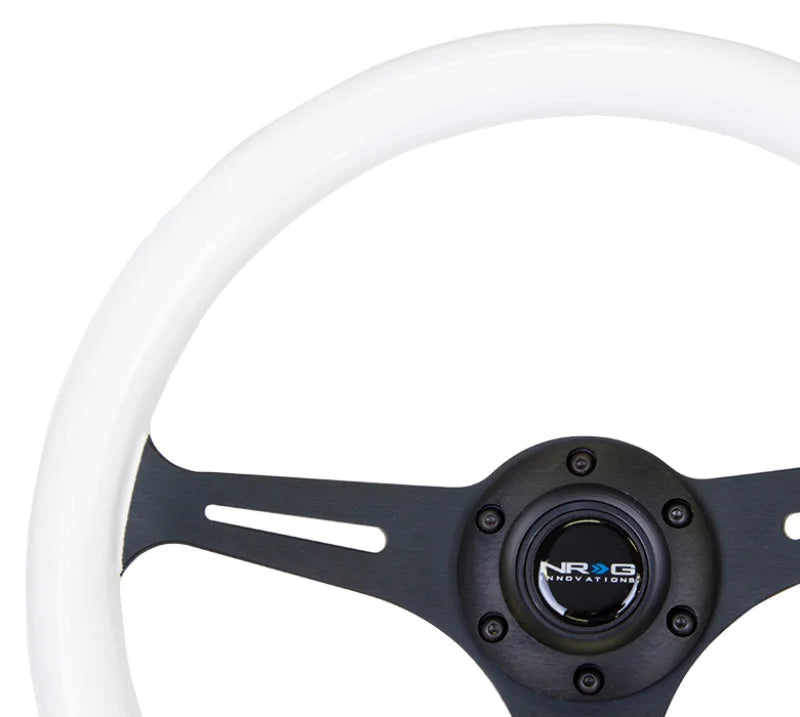 NRG Classic Wood Grain Steering Wheel (350mm) Glow-N-The-Dark Green Grip w/Black 3-Spoke Center - Back View