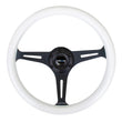 Load image into Gallery viewer, NRG Classic Wood Grain Steering Wheel (350mm) Glow-N-The-Dark Green Grip w/Black 3-Spoke Center - Installation View