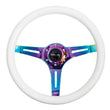 Load image into Gallery viewer, NRG Classic Wood Grain Steering Wheel (350mm) Glow-N-The-Dark Green Grip w/Neochrome 3-Spoke Center - Back View