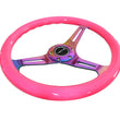 Load image into Gallery viewer, NRG Classic Wood Grain Steering Wheel (350mm) Neon Pink Painted Grip w/Neochrome 3-Spoke Center - Main Product View