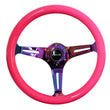 Load image into Gallery viewer, NRG Classic Wood Grain Steering Wheel (350mm) Neon Pink Painted Grip w/Neochrome 3-Spoke Center - Back View