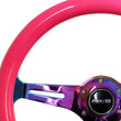 Load image into Gallery viewer, NRG Classic Wood Grain Steering Wheel (350mm) Neon Pink Painted Grip w/Neochrome 3-Spoke Center - Installation View