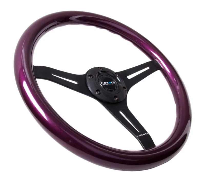 NRG Classic Wood Grain Steering Wheel (350mm) Purple Pearl/Flake Paint w/Black 3-Spoke Center - Main Product View