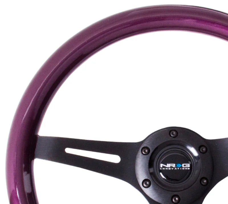 NRG Classic Wood Grain Steering Wheel (350mm) Purple Pearl/Flake Paint w/Black 3-Spoke Center - Side View