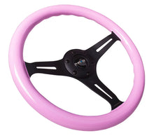 Load image into Gallery viewer, NRG Classic Wood Grain Steering Wheel (350mm) Solid Pink Painted Grip w/Black 3-Spoke Center - Main Product View
