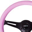 Load image into Gallery viewer, NRG Classic Wood Grain Steering Wheel (350mm) Solid Pink Painted Grip w/Black 3-Spoke Center - Side View