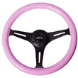 Load image into Gallery viewer, NRG Classic Wood Grain Steering Wheel (350mm) Solid Pink Painted Grip w/Black 3-Spoke Center - Detail View