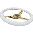 Load image into Gallery viewer, NRG Classic Wood Grain Steering Wheel (350mm) White Grip w/Chrome Gold 3-Spoke Center - Main Product View
