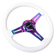 Load image into Gallery viewer, NRG Classic Wood Grain Steering Wheel (350mm) White Paint Grip w/Neochrome 3-Spoke Center - Detail View