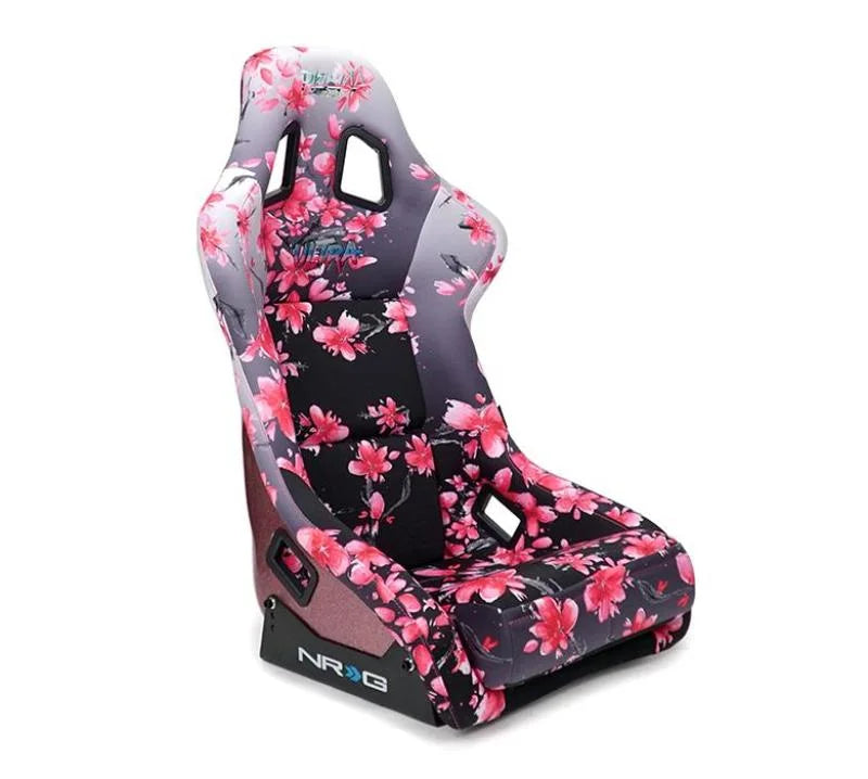 NRG FRP Bucket Seat PRISMA Japanese Cherry Blossom Edition W/ Pink Pearlized Back - Medium - Back View