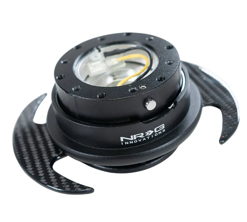 NRG Quick Release Kit Gen 3.0 - Black Body / Black Ring w/ Carbon Fiber Handles - Side View