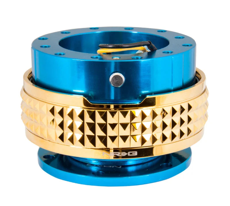NRG Quick Release Kit - Pyramid Edition - Blue Body / Chrome Gold Pyramid Ring - Side View