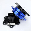 Load image into Gallery viewer, NRG Race Short Hub Datsun - Black Body Blue Ring - Side View