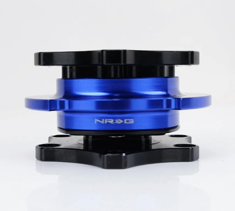 NRG Race Short Hub Datsun - Black Body Blue Ring - Detail View