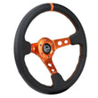 Load image into Gallery viewer, NRG Reinforce Steering Wheel (350mm / 3in. Deep) Blk Leather, Orange Center Mark w/ Orange Stitching - Main Product View