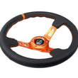 Load image into Gallery viewer, NRG Reinforce Steering Wheel (350mm / 3in. Deep) Blk Leather, Orange Center Mark w/ Orange Stitching - Side View