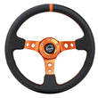 Load image into Gallery viewer, NRG Reinforce Steering Wheel (350mm / 3in. Deep) Blk Leather, Orange Center Mark w/ Orange Stitching - Detail View