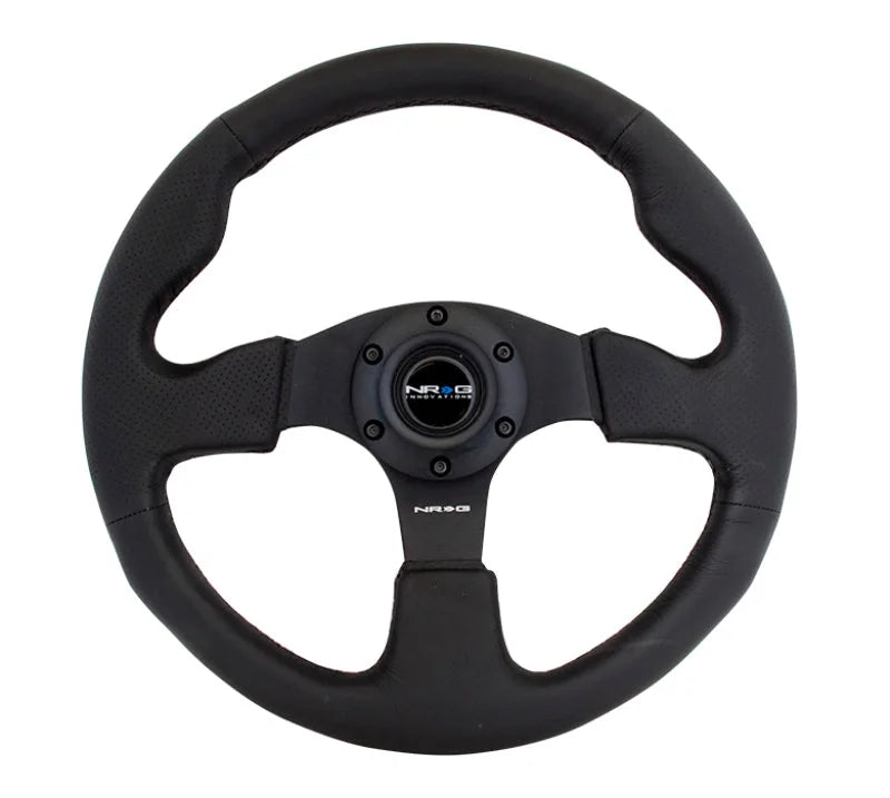NRG Reinforced Steering Wheel (320mm) Black Leather w/Black Stitching - Main Product View
