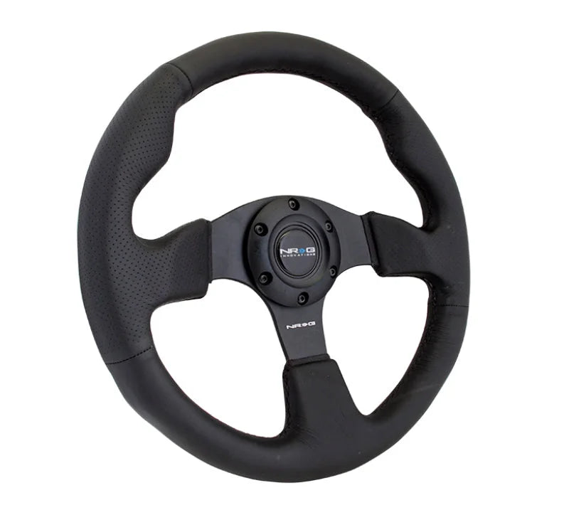 NRG Reinforced Steering Wheel (320mm) Black Leather w/Black Stitching - Side View
