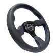 Load image into Gallery viewer, NRG Reinforced Steering Wheel (320mm) Black Leather w/Blue Stitching - Side View