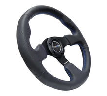 Load image into Gallery viewer, NRG Reinforced Steering Wheel (320mm) Black Leather w/Blue Stitching - Side View