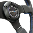 Load image into Gallery viewer, NRG Reinforced Steering Wheel (320mm) Black Leather w/Blue Stitching - Detail View