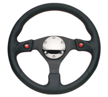 Load image into Gallery viewer, NRG Reinforced Steering Wheel (320mm) Blk Leather w/Dual Buttons - Side View