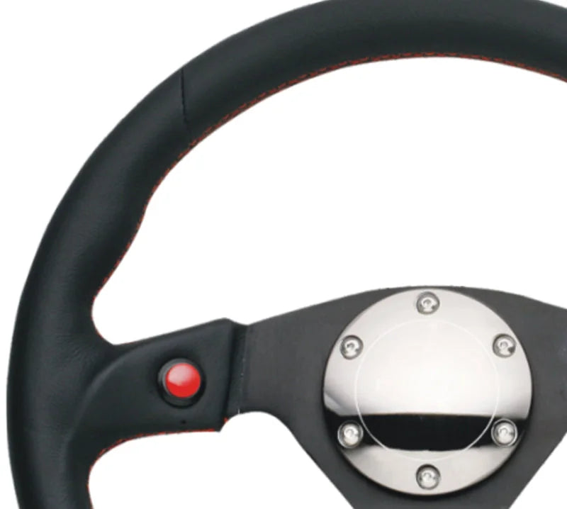 NRG Reinforced Steering Wheel (320mm) Blk Leather w/Dual Buttons - Detail View